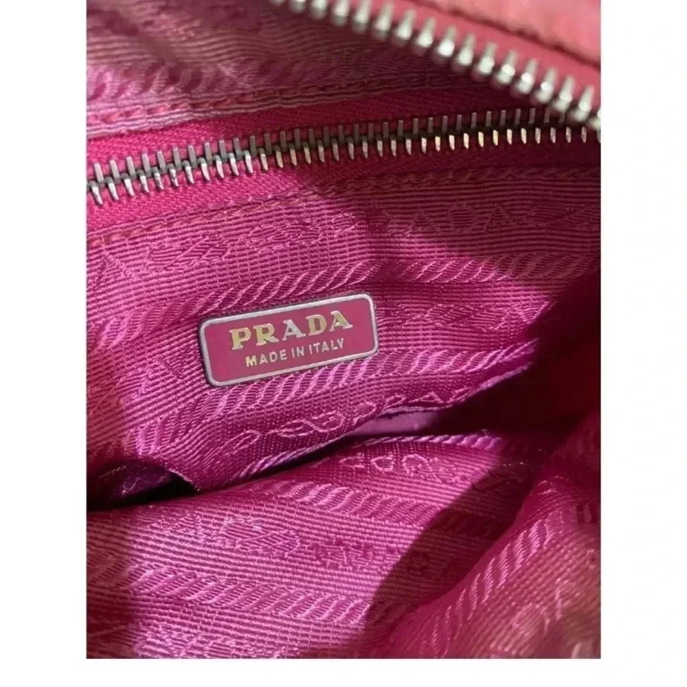 Prada pink distressed nylon hobo handbag